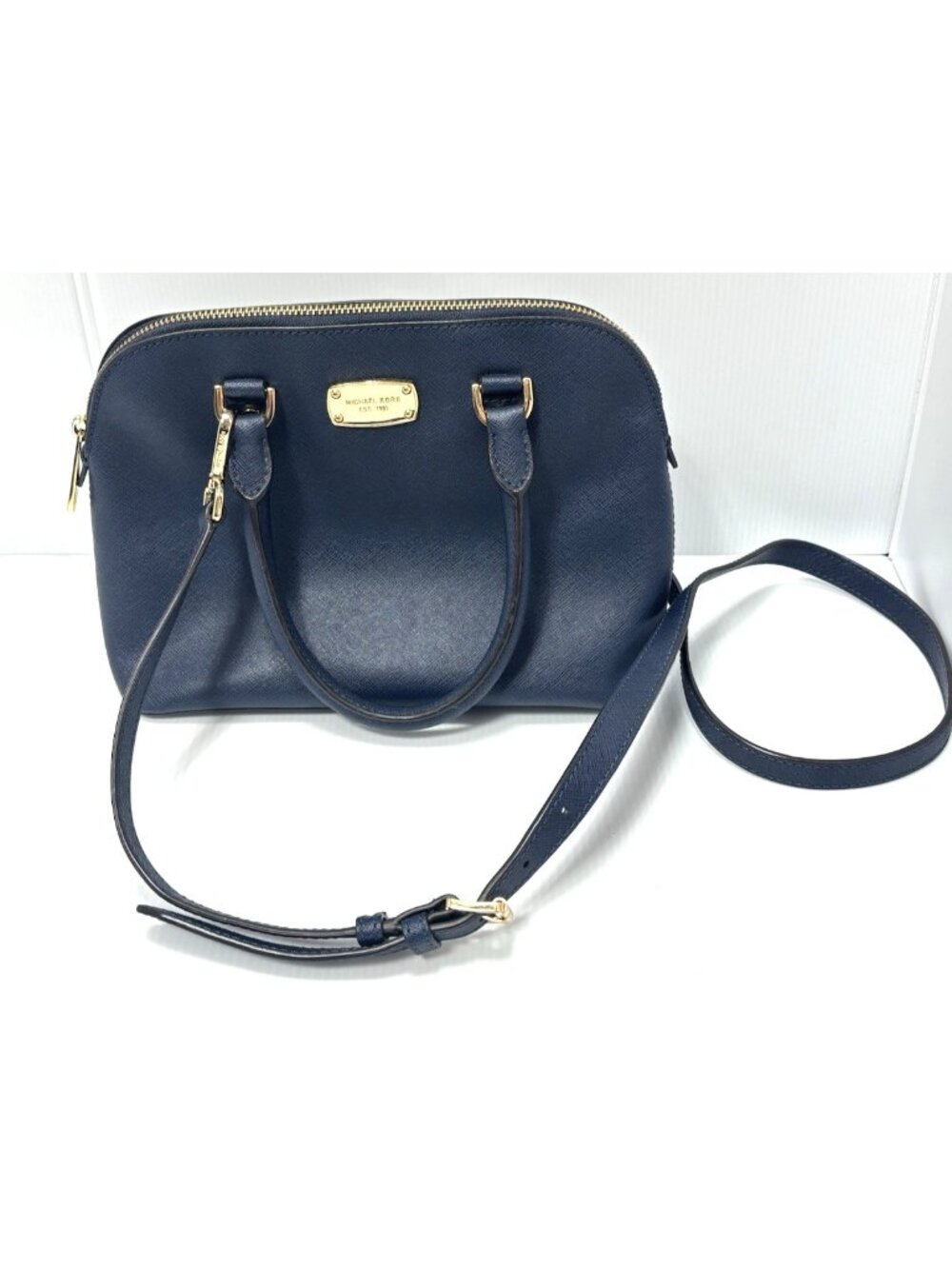 Michael Kors Navy Blue Saffiano Satchel Dome Crossbody Bag GUC